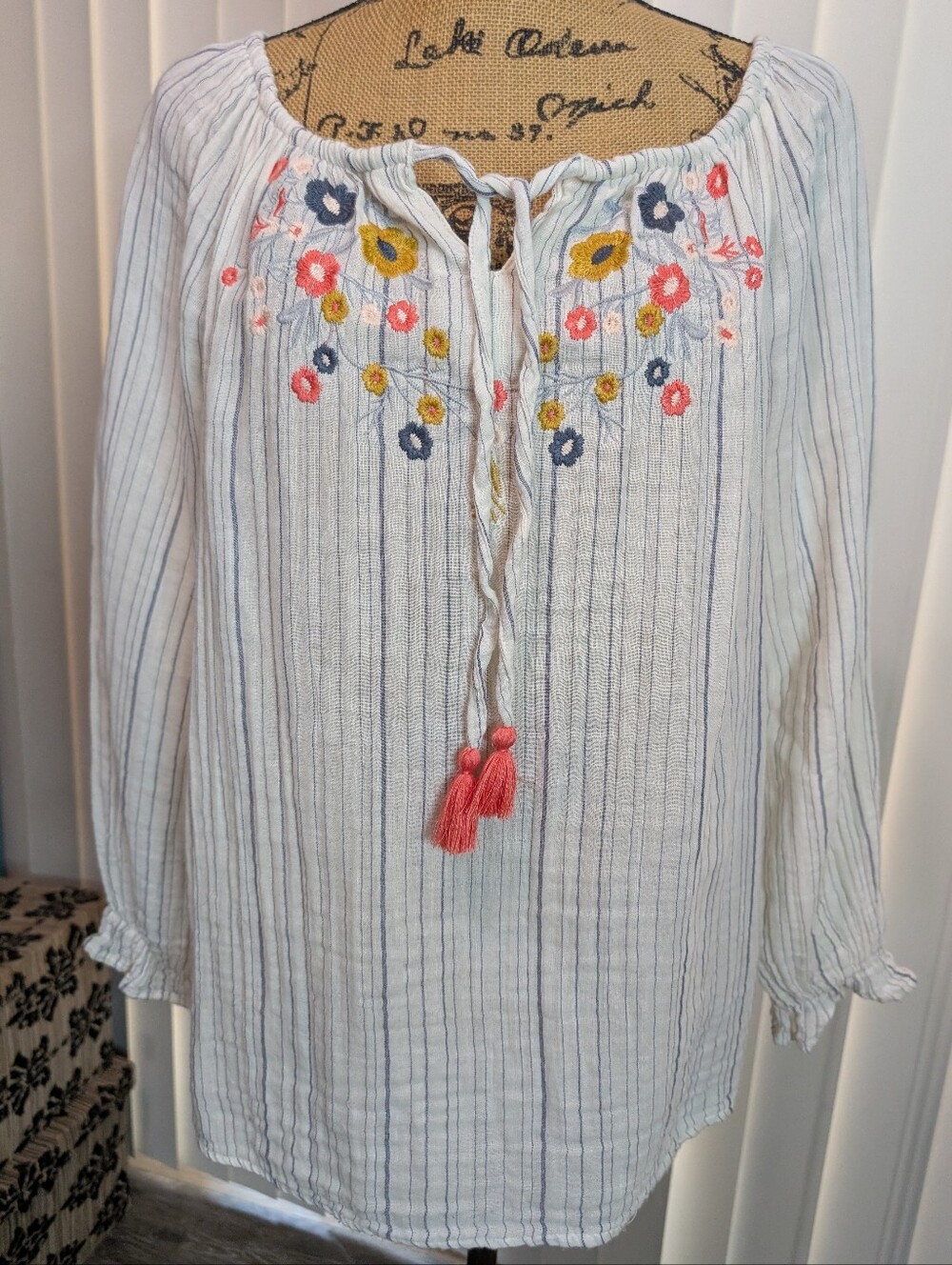 Cotton Rye Gauze Embroidered Boho Top